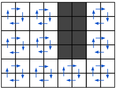 The image shows the grid of the third example test case, where the empty cells of each
          2x2 block are connected in a clockwise cycle.