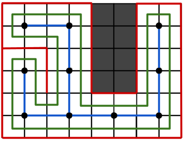The image shows a spanning tree of G and the Hamiltonian tour constructed by the wall follower algorithm.
